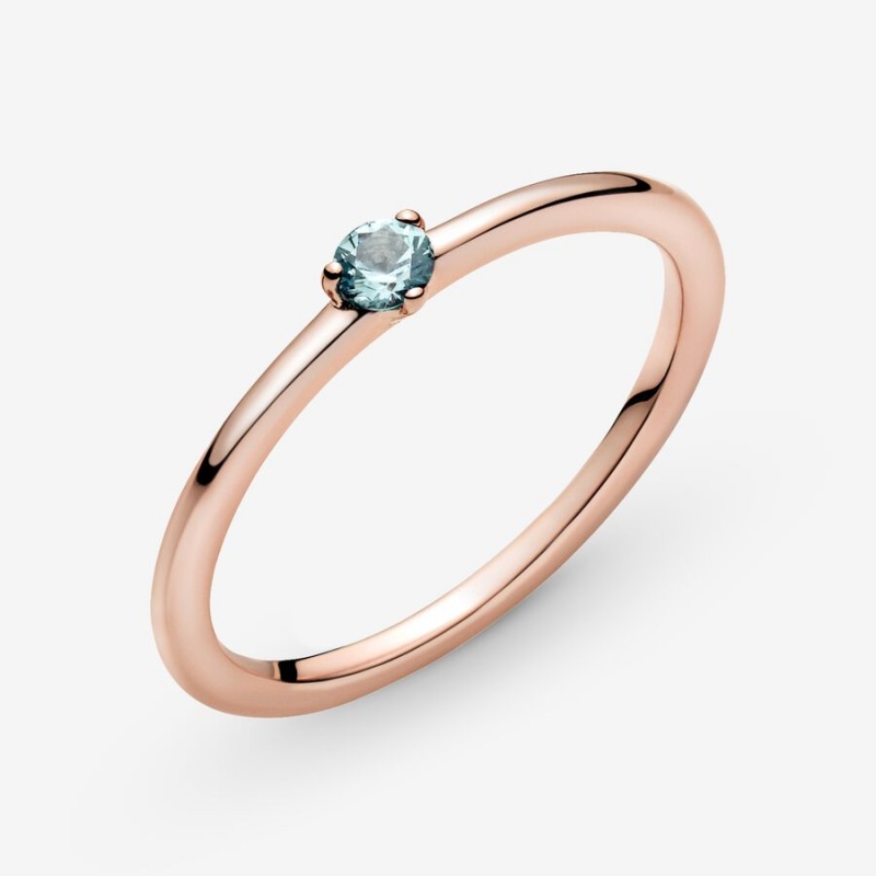 Rose gold plated Pandora Light Blue Halo & Solitaire Rings | RYVZNP-190