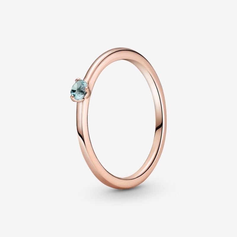 Rose gold plated Pandora Light Blue Halo & Solitaire Rings | RYVZNP-190