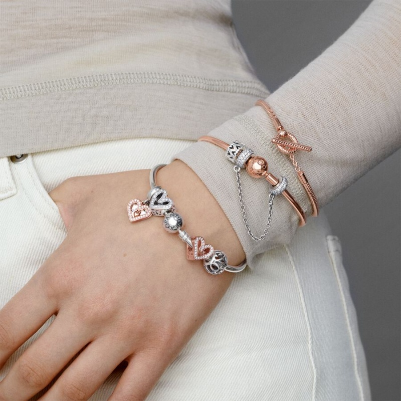 Rose gold plated Pandora Moments T-Bar Snake Charm Holders | LDJWBI-760