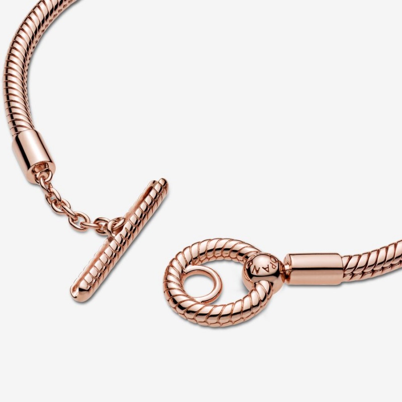 Rose gold plated Pandora Moments T-Bar Snake Charm Holders | LDJWBI-760