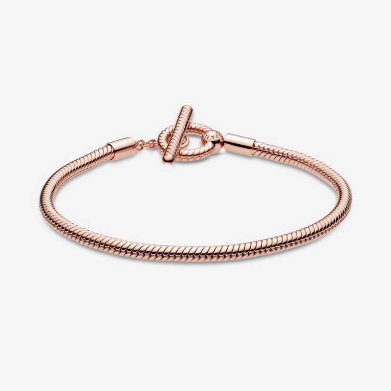 Rose gold plated Pandora Moments T-Bar Snake Charm Bracelets | HZGNDA-089