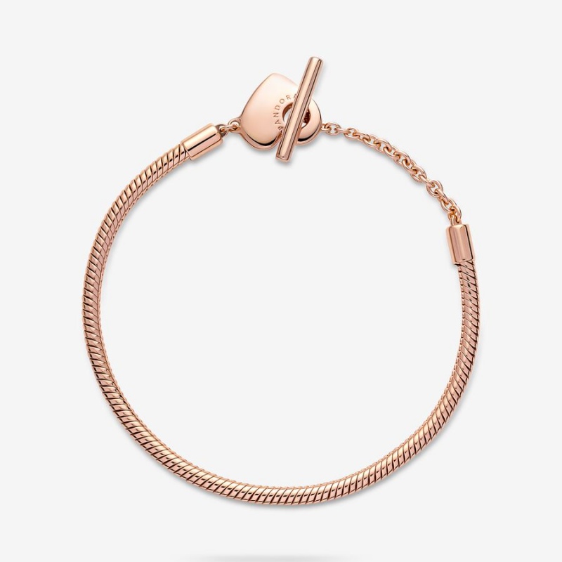 Rose gold plated Pandora Moments T-Bar Snake Charm Bracelets | DKJBSA-254