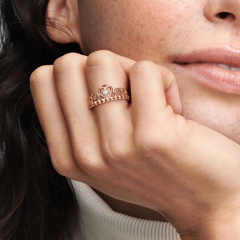 Rose gold plated Pandora My Princess Tiara in with CZ Heart & Promise Rings | XKOSVE-931