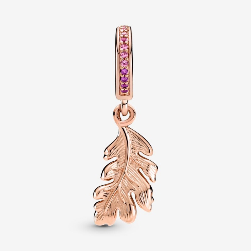 Rose gold plated Pandora Oak Leaf Dangle Charms | BDUCHK-957