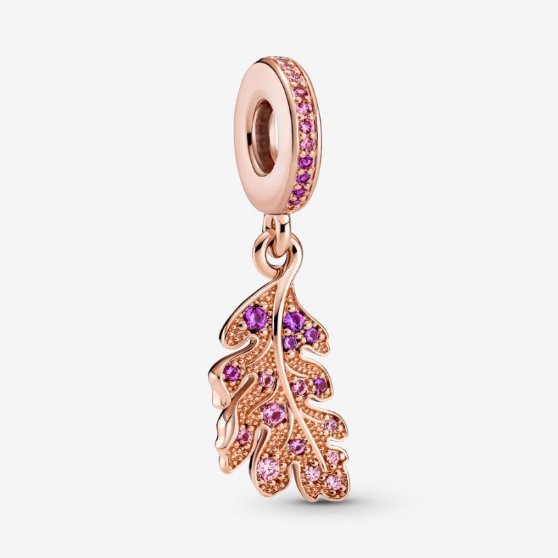 Rose gold plated Pandora Oak Leaf Dangle Charms | BDUCHK-957