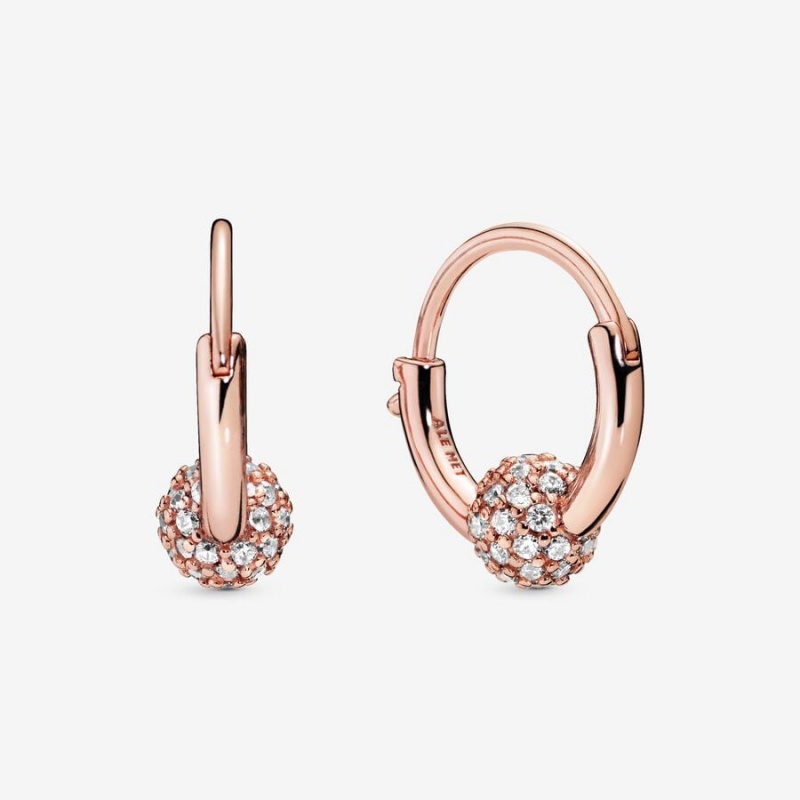 Rose gold plated Pandora Pave Bead Hoop Earrings | IWKQBV-640