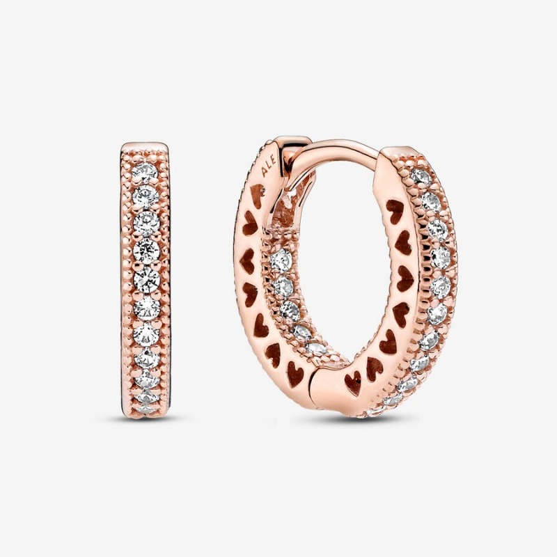 Rose gold plated Pandora Pave Hoop Earrings | DBRAJQ-327