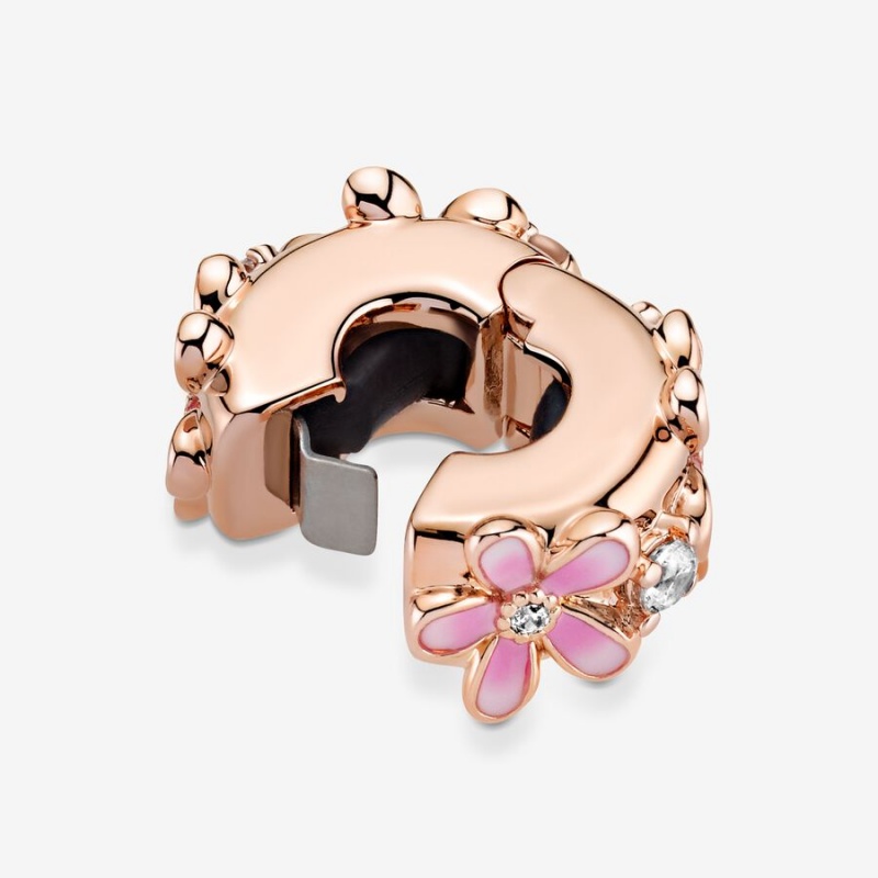 Rose gold plated Pandora Pink Daisy Clip Clips | LYBKRA-738