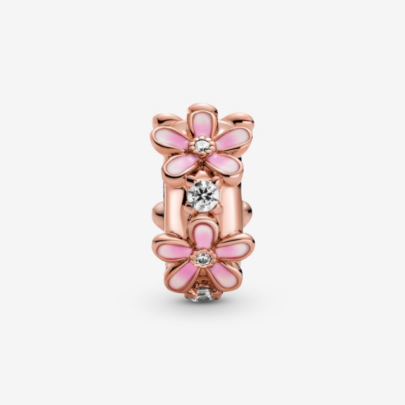 Rose gold plated Pandora Pink Daisy Clip Clips | LYBKRA-738