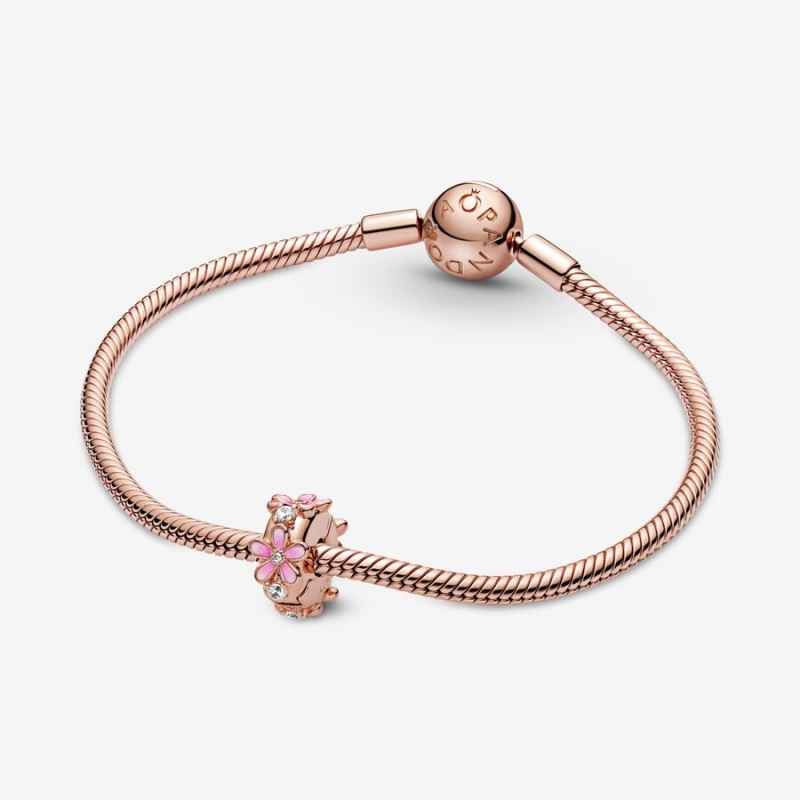 Rose gold plated Pandora Pink Daisy Clip Clips | LYBKRA-738