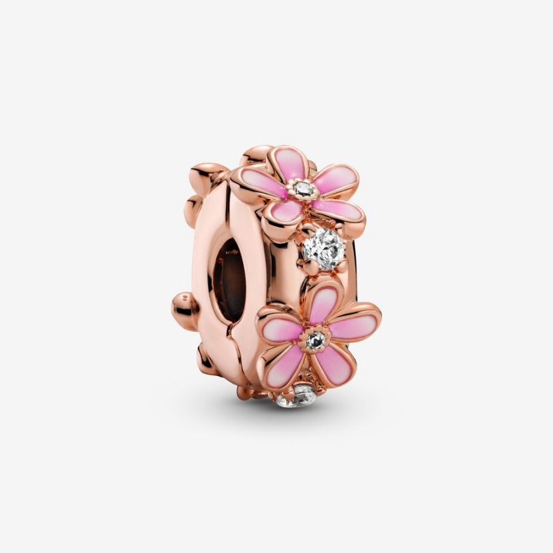 Rose gold plated Pandora Pink Daisy Clip Clips | LYBKRA-738