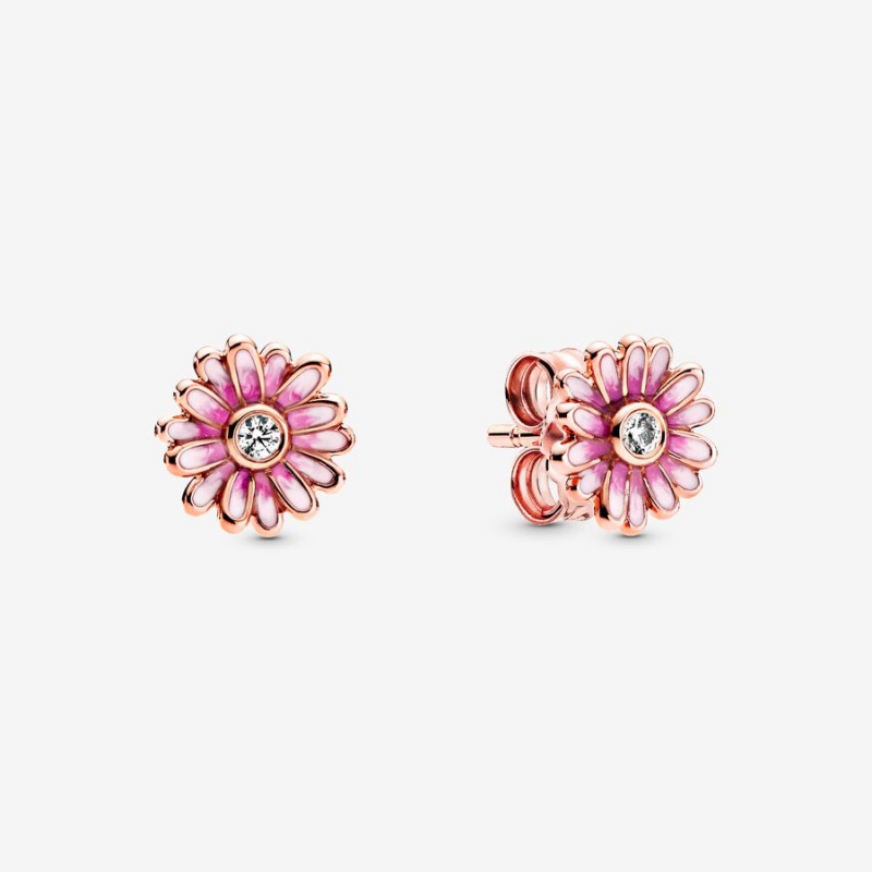 Rose gold plated Pandora Pink Daisy Flower Stud Earrings | OTAGVJ-139