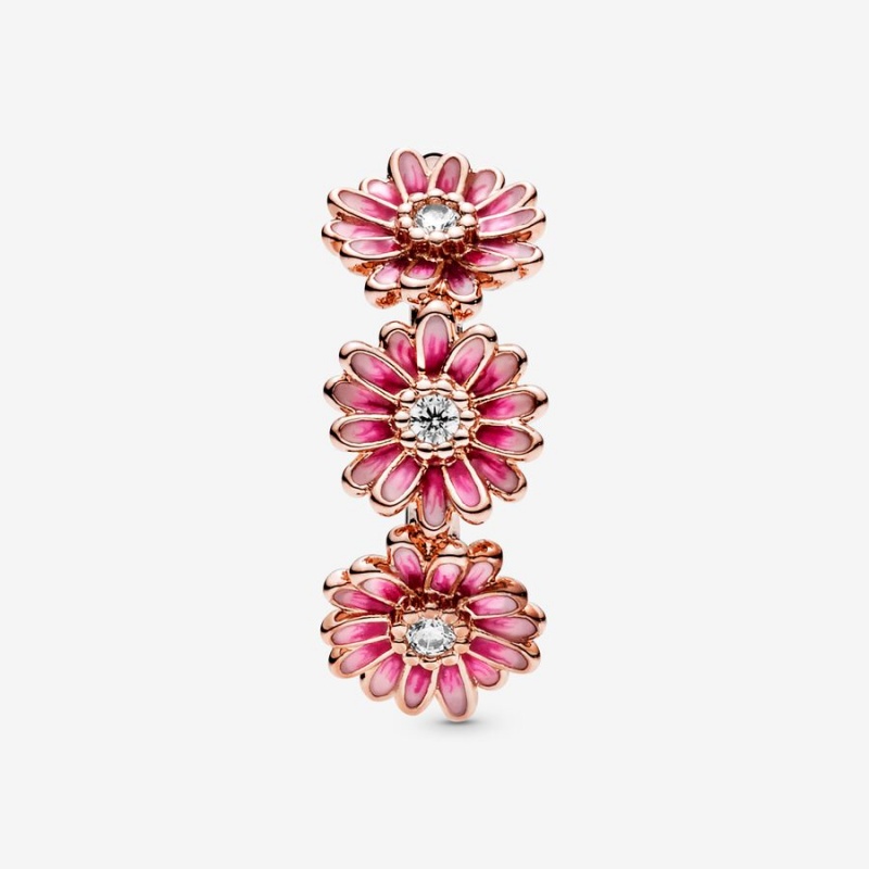 Rose gold plated Pandora Pink Daisy Flower Trio Statement Rings | VKFDIG-637