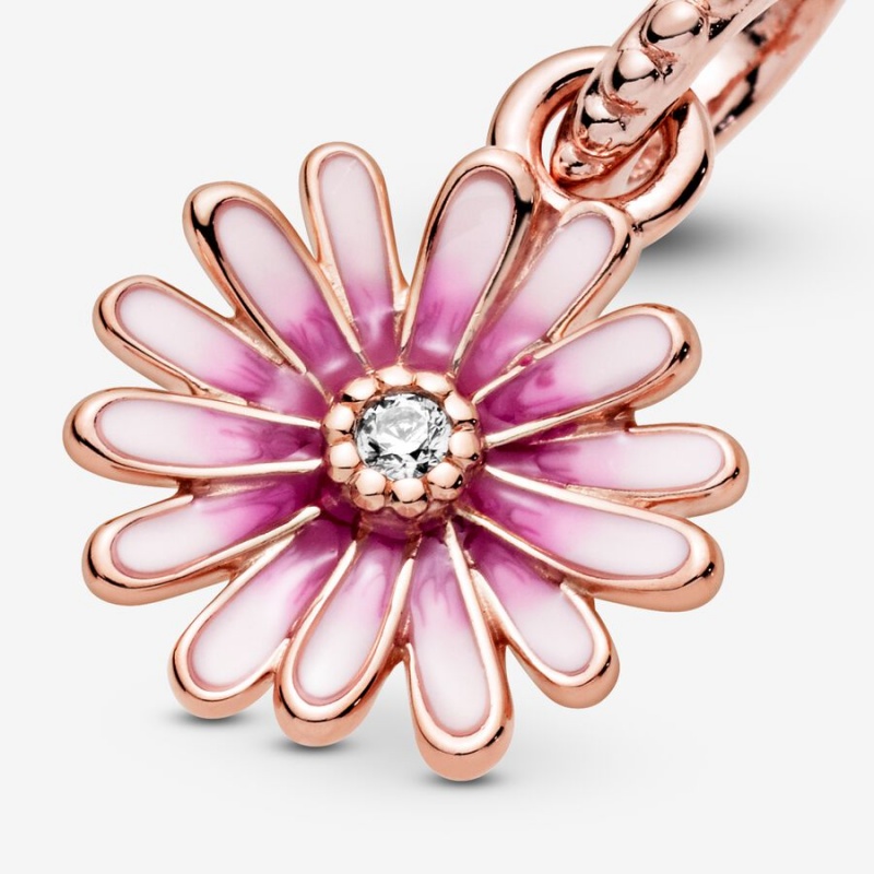 Rose gold plated Pandora Pink Daisy Flower Dangle Charms | DHOWIM-163