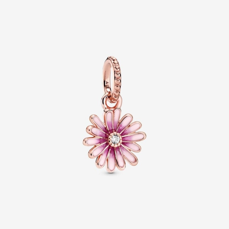 Rose gold plated Pandora Pink Daisy Flower Dangle Charms | DHOWIM-163