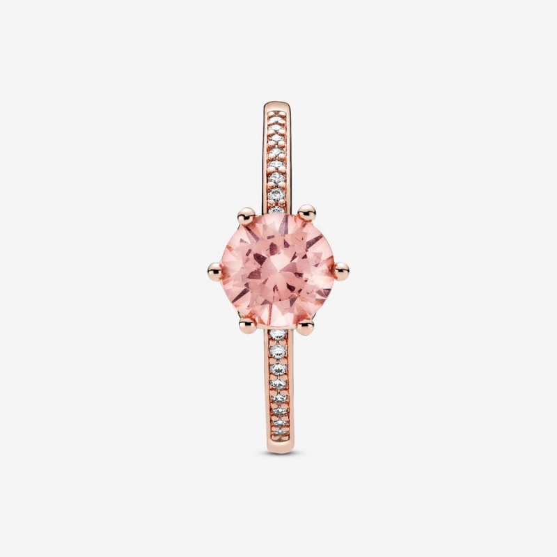 Rose gold plated Pandora Pink Sparkling Crown Halo & Solitaire Rings | OWRKBF-632