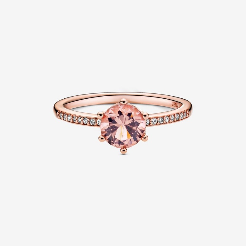 Rose gold plated Pandora Pink Sparkling Crown Halo & Solitaire Rings | OWRKBF-632