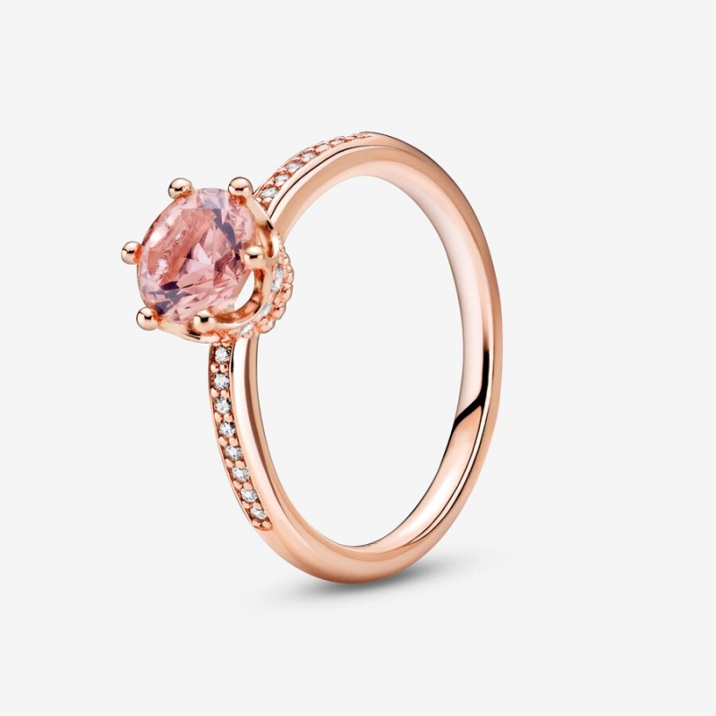 Rose gold plated Pandora Pink Sparkling Crown Halo & Solitaire Rings | OWRKBF-632