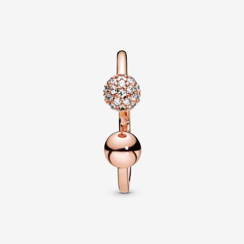 Rose gold plated Pandora Polished & Pave Bead Open Statement Rings | CGOBWQ-748