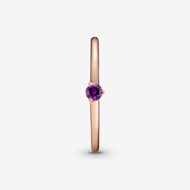 Rose gold plated Pandora Purple Halo & Solitaire Rings | MDINKX-786