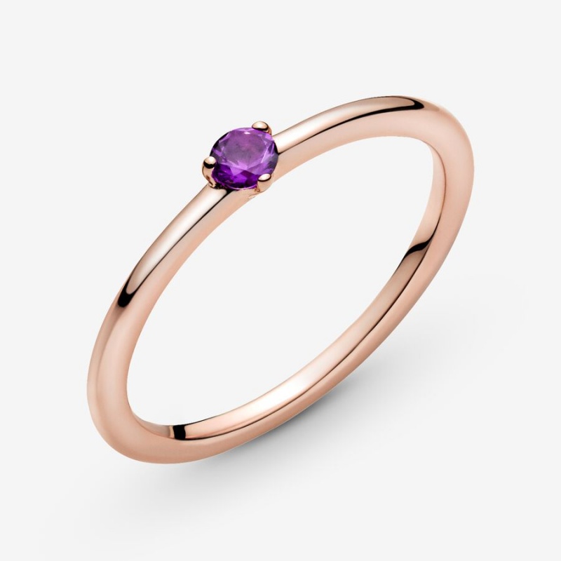 Rose gold plated Pandora Purple Halo & Solitaire Rings | MDINKX-786