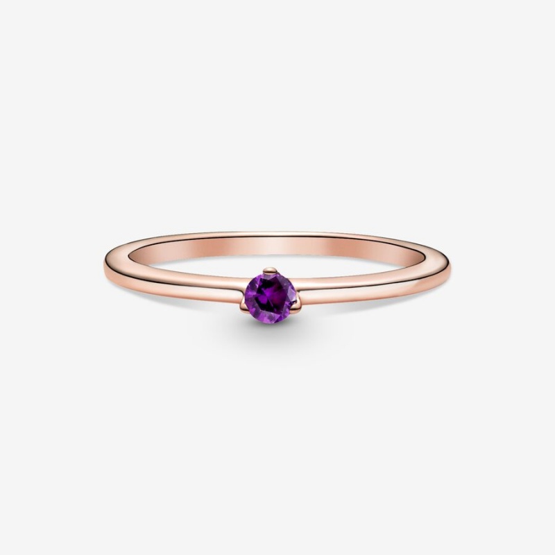 Rose gold plated Pandora Purple Halo & Solitaire Rings | MDINKX-786