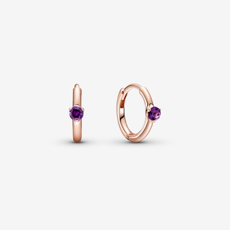 Rose gold plated Pandora Purple Huggie Hoop Earrings | KCWGOZ-921