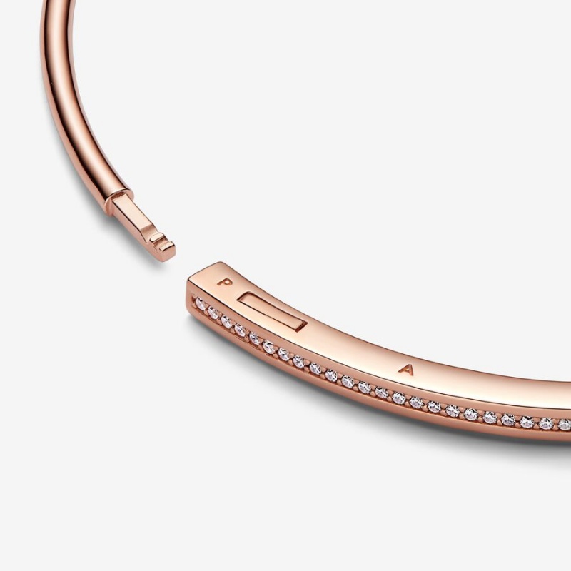 Rose gold plated Pandora Signature I-D Pave Bangles | ZPNDGK-673