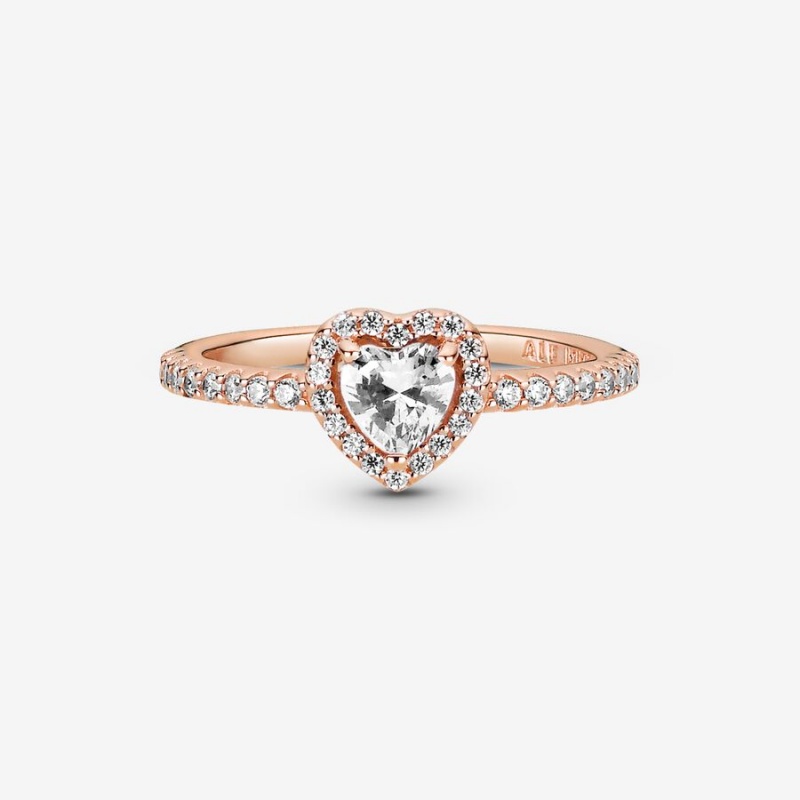 Rose gold plated Pandora Sparkling Elevated Halo & Solitaire Rings | LUEMGJ-604