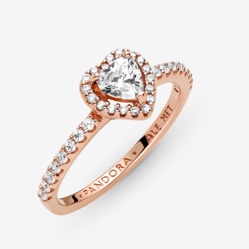 Rose gold plated Pandora Sparkling Elevated Halo & Solitaire Rings | LUEMGJ-604