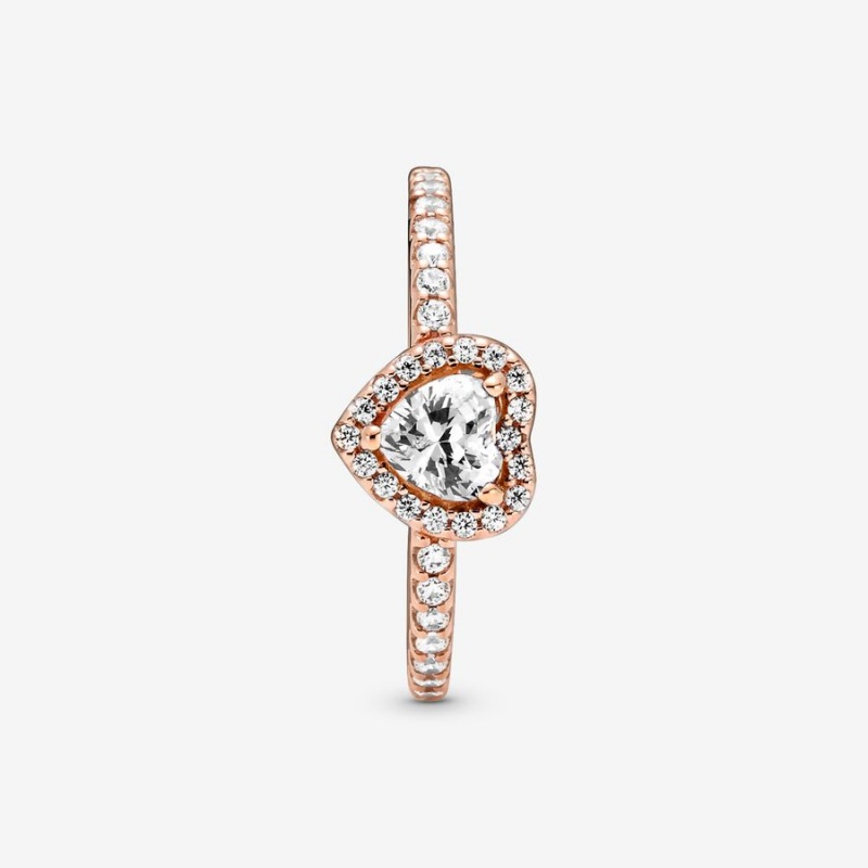 Rose gold plated Pandora Sparkling Elevated Halo & Solitaire Rings | LUEMGJ-604