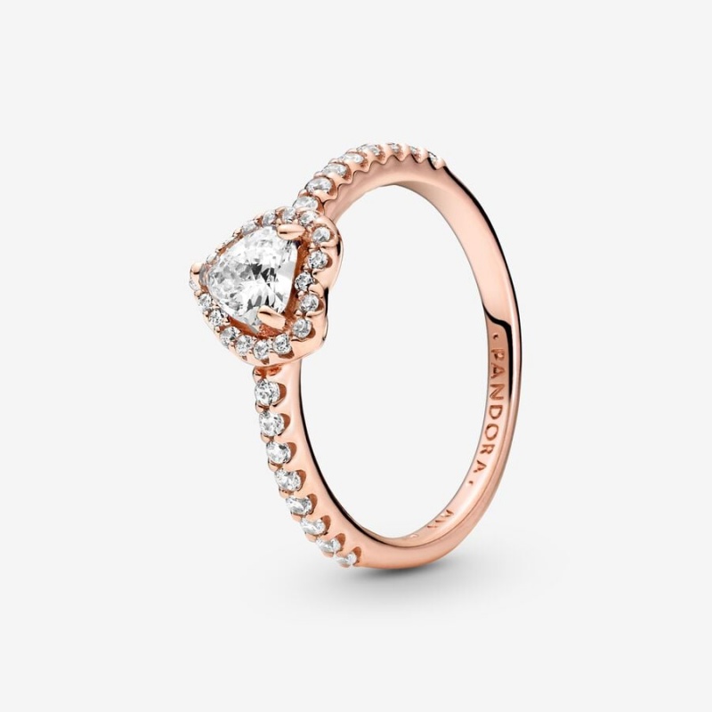 Rose gold plated Pandora Sparkling Elevated Halo & Solitaire Rings | LUEMGJ-604