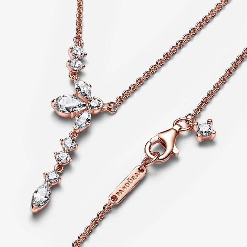 Rose gold plated Pandora Sparkling Herbarium Cluster Collier Chain Necklaces | LYERZA-435