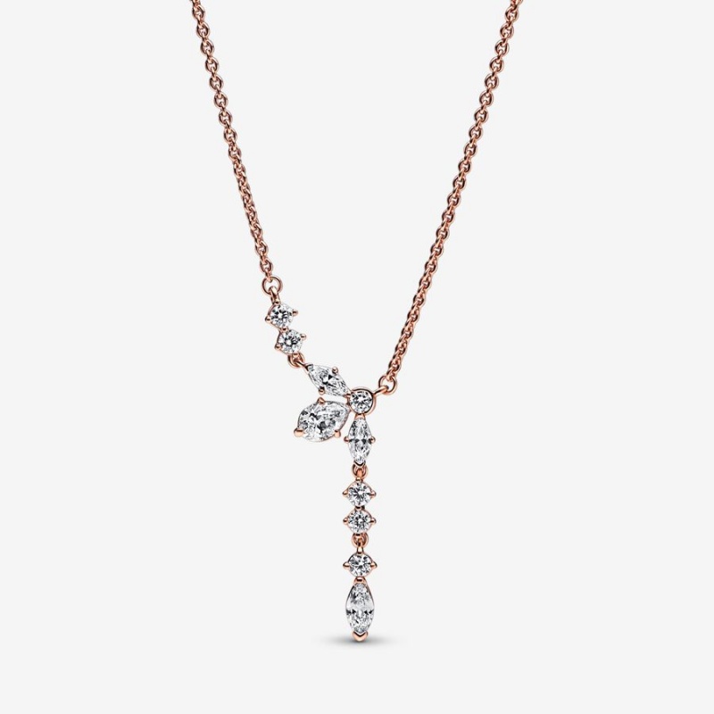 Rose gold plated Pandora Sparkling Herbarium Cluster Collier Chain Necklaces | LYERZA-435