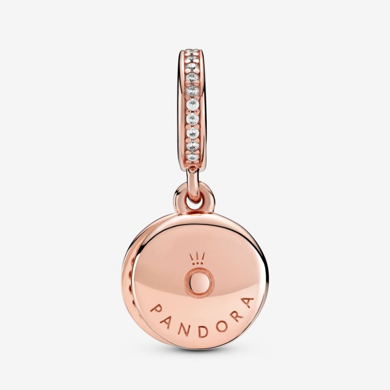 Rose gold plated Pandora Sparkling Light Blue Disc Double Dangle Charms | JRLCUN-104