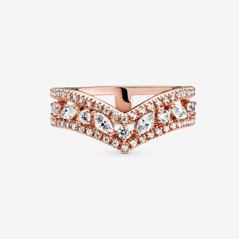 Rose gold plated Pandora Sparkling Marquise Double Wishbone Statement Rings | XSPDTQ-810