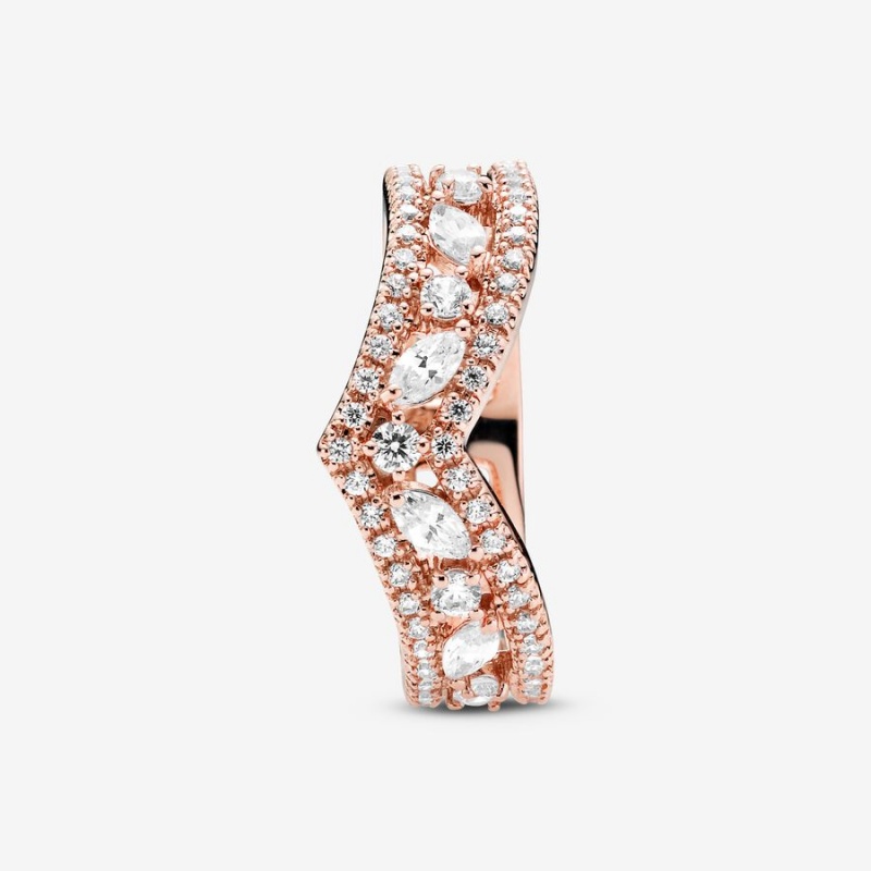 Rose gold plated Pandora Sparkling Marquise Double Wishbone Statement Rings | XSPDTQ-810