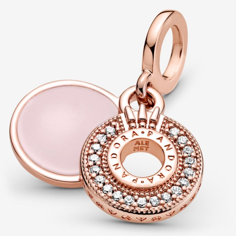 Rose gold plated Pandora Sparkling Pave Crown O Dangle Charms | IBEZQJ-378