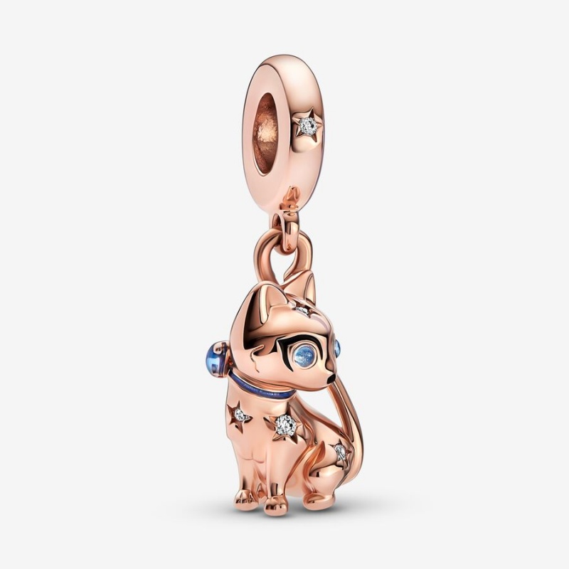 Rose gold plated Pandora Sparkling Pet Cat Dangle Charms | JBADWQ-217