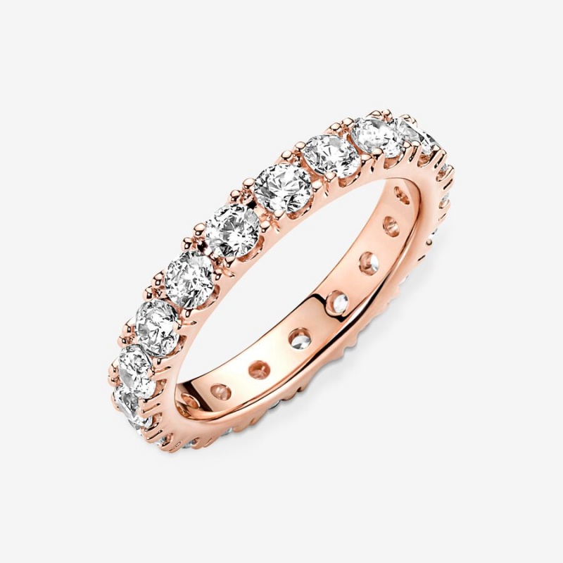 Rose gold plated Pandora Sparkling Row Eternity Band Rings | TWFPCB-083