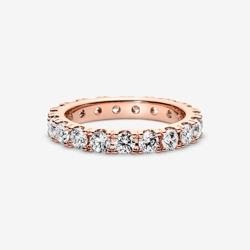 Rose gold plated Pandora Sparkling Row Eternity Band Rings | TWFPCB-083