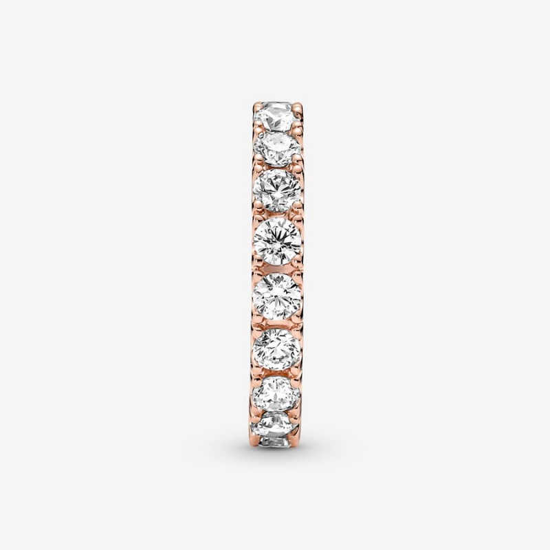 Rose gold plated Pandora Sparkling Row Eternity Band Rings | TWFPCB-083