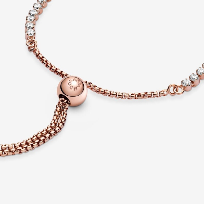 Rose gold plated Pandora Sparkling Slider Tennis Sliding Bracelets | BTJQGX-073