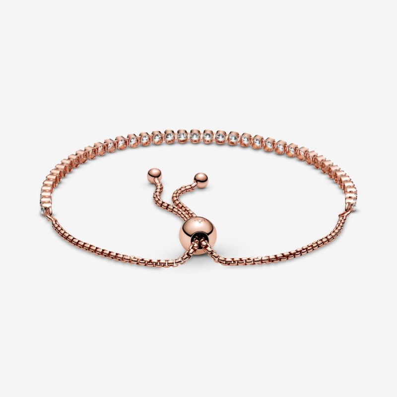 Rose gold plated Pandora Sparkling Slider Tennis Sliding Bracelets | BTJQGX-073