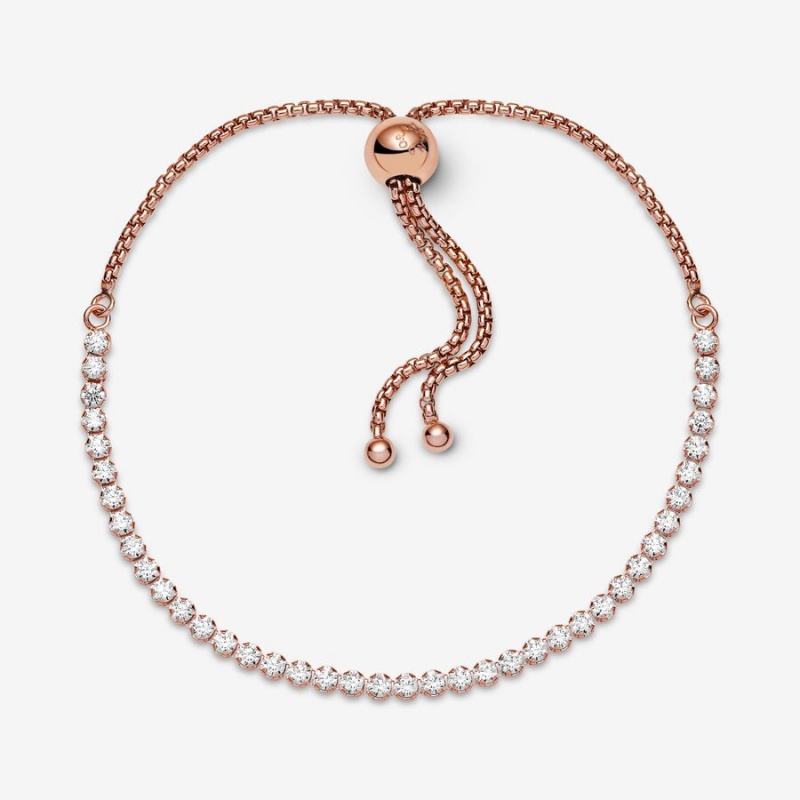 Rose gold plated Pandora Sparkling Slider Tennis Sliding Bracelets | BTJQGX-073