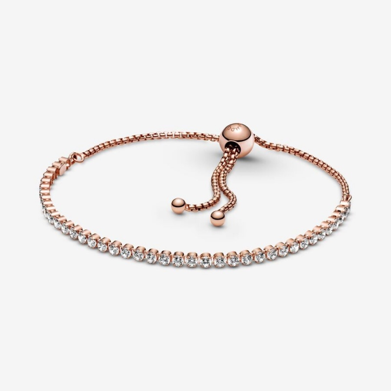 Rose gold plated Pandora Sparkling Slider Tennis Sliding Bracelets | BTJQGX-073