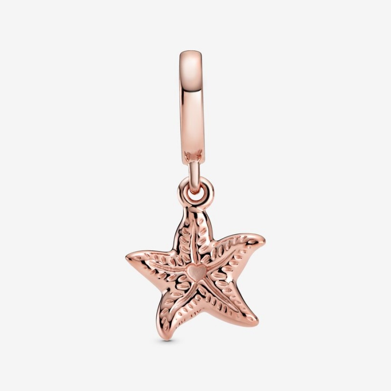 Rose gold plated Pandora Sparkling Starfish Dangle Charms | NRLEKF-896