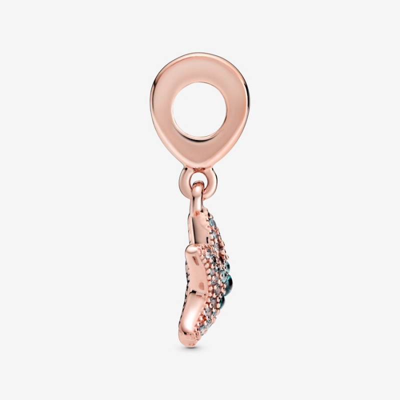 Rose gold plated Pandora Sparkling Starfish Dangle Charms | NRLEKF-896