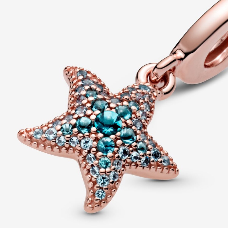 Rose gold plated Pandora Sparkling Starfish Dangle Charms | NRLEKF-896