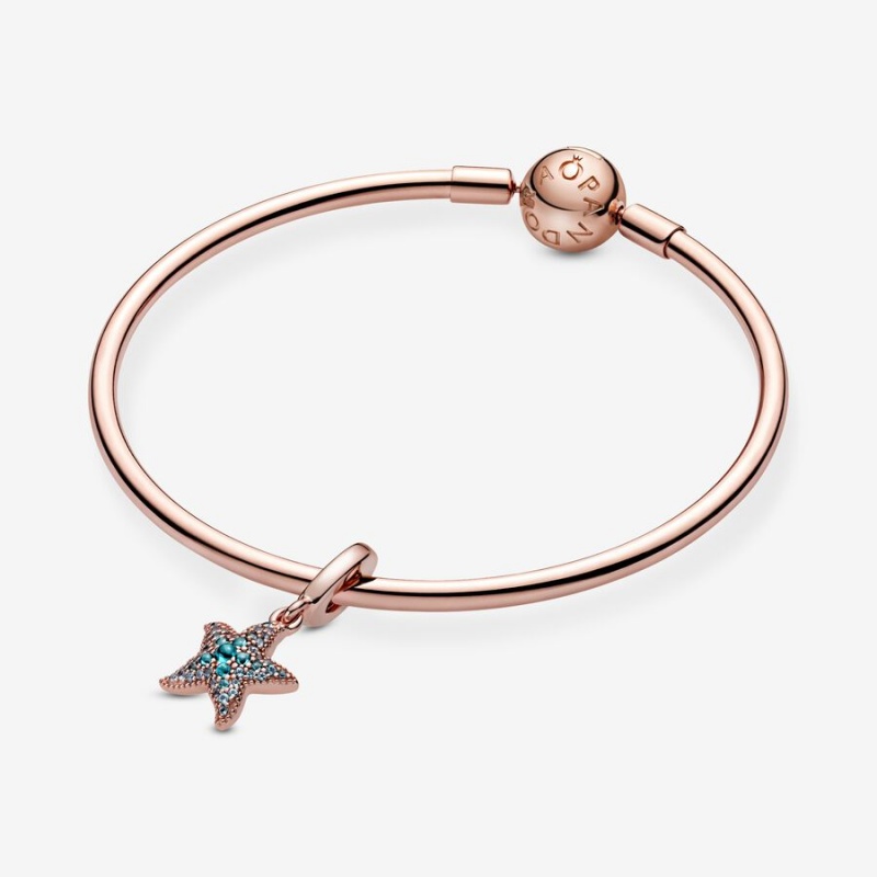 Rose gold plated Pandora Sparkling Starfish Dangle Charms | NRLEKF-896